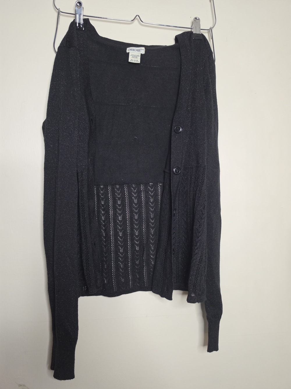 Cherokee Black Open-Knit Button Cardigan